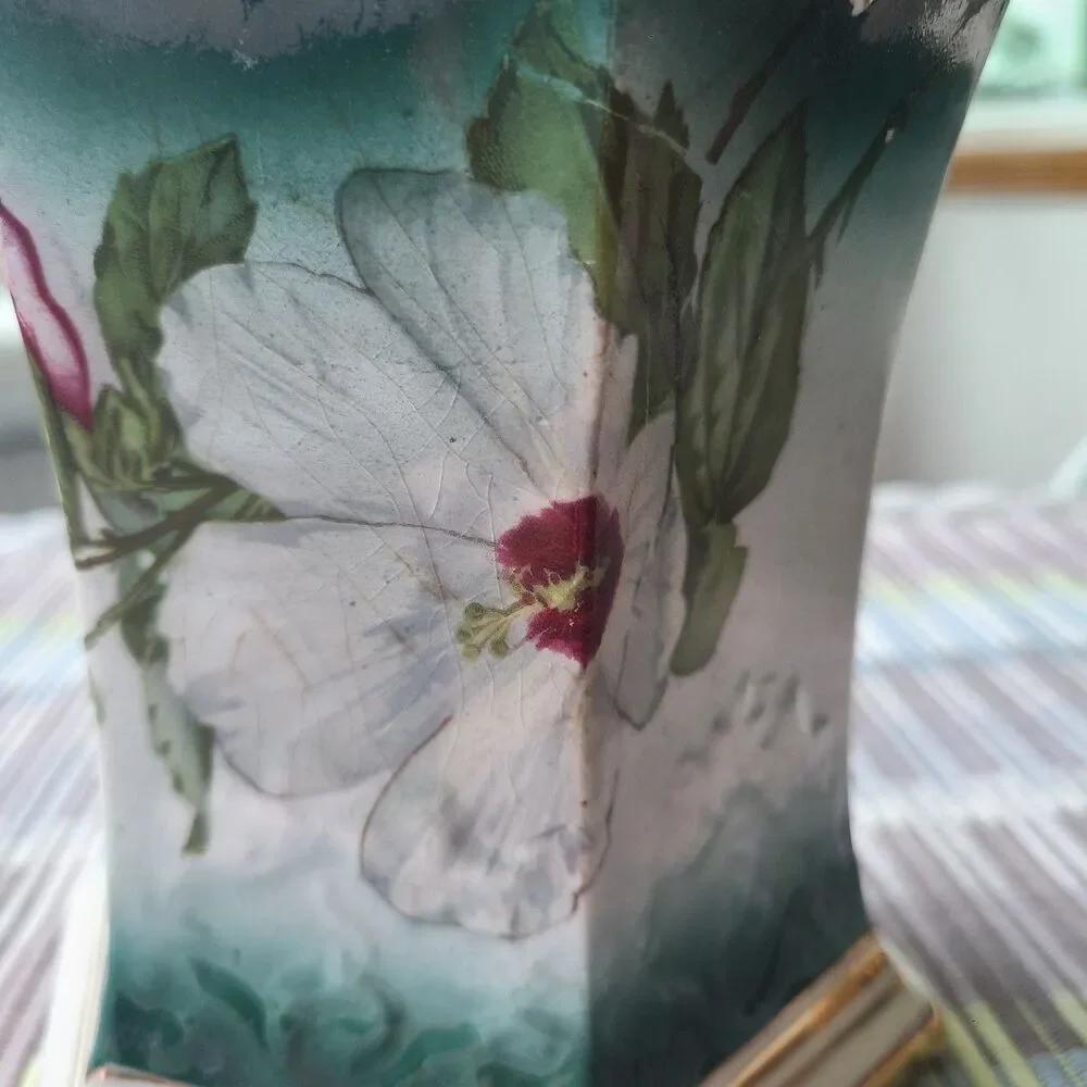 W.P. La Belle China Antique Hand Painted Porcelain Vase & Jardiniere Planter Set